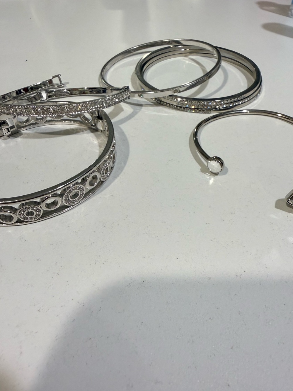 Touchstone crystal LOT Sterling Silver-Tone Crystal Bangle Bracelet Set - Silver